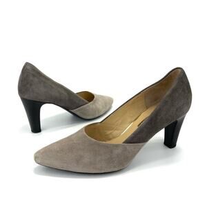 Gabor Brown & Taupe/Tan Pump Size 8 Suede Leather Almond Toe Medium Height Heels